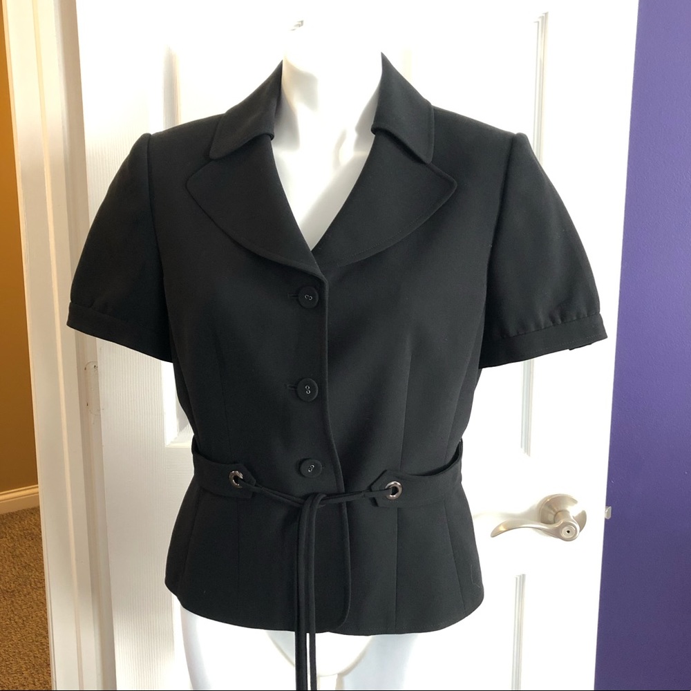 Tahari Black Short-Sleeve Belted Blazer Jacket